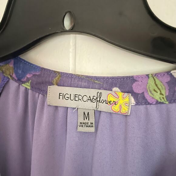 Figueroa & Flower Floral Boho Dress M Purple Yellow Smocked Waist Tiered Midi - Picture 3 of 7